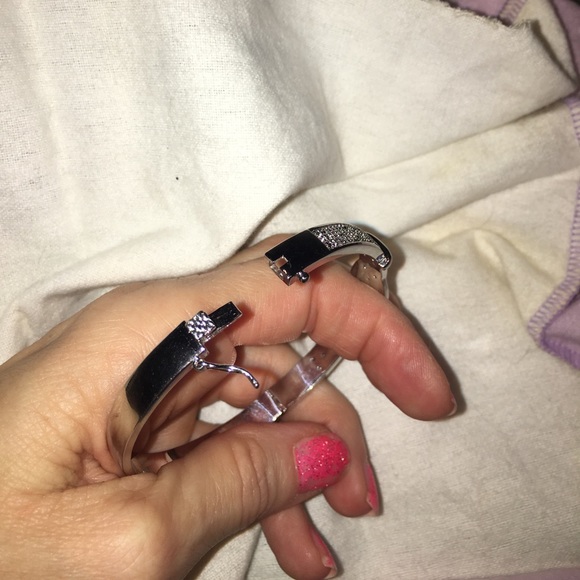 DIAMONDS Solid STERLING SILVER Bangle Bracelet Buckle design locking clasp - Picture 10 of 16